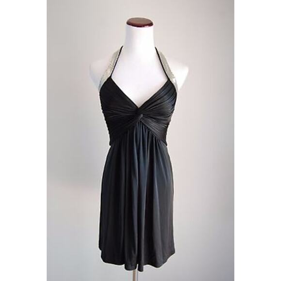 BCBGMaxAzria Dresses & Skirts - Y2K BCBGMAXAZRIA Halter Mini Dress XS Black Silver Chainmail Cocktail Party LBD
